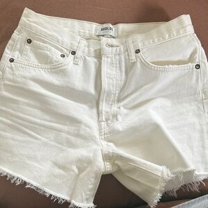 Agolde Cream Denim Cutoff Shorts